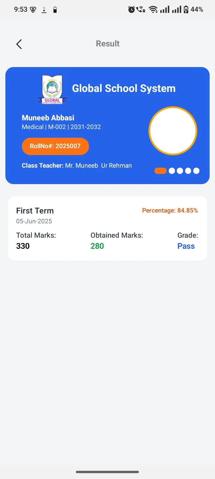 Attendance summary — present, absent, late, holidays
