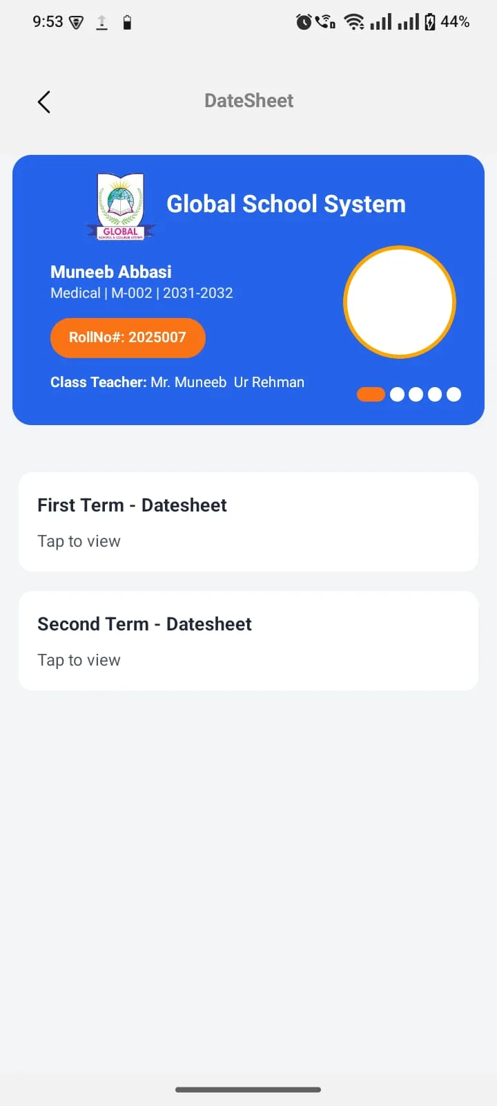 Datesheet overview — first & second term